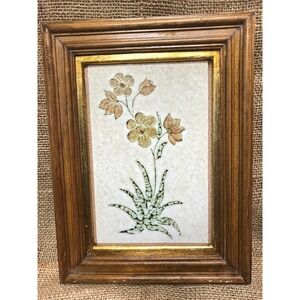 Framed Tile with Floral‎ Design, Great Vintage Wooden Frame, Hand Made in Italy